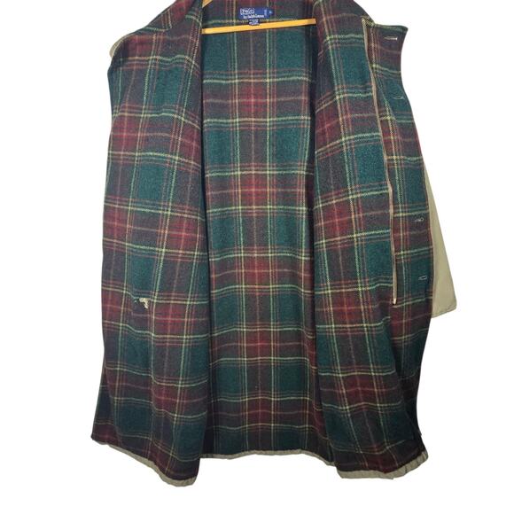 Vintage Polo Ralph Lauren Coat Mens XL Olive Hooded Parka Plaid Wool Cape 90s - Picture 12 of 15